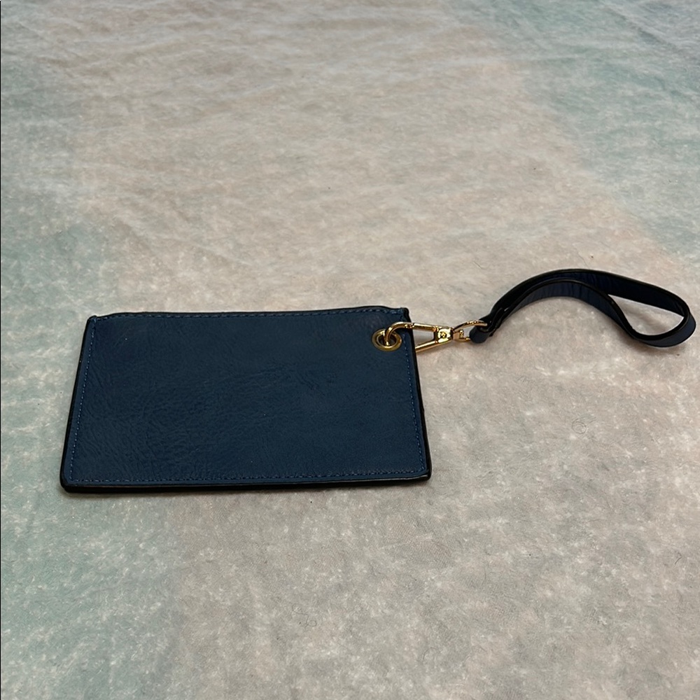 Navy Blue Leather Wristlet Pouch